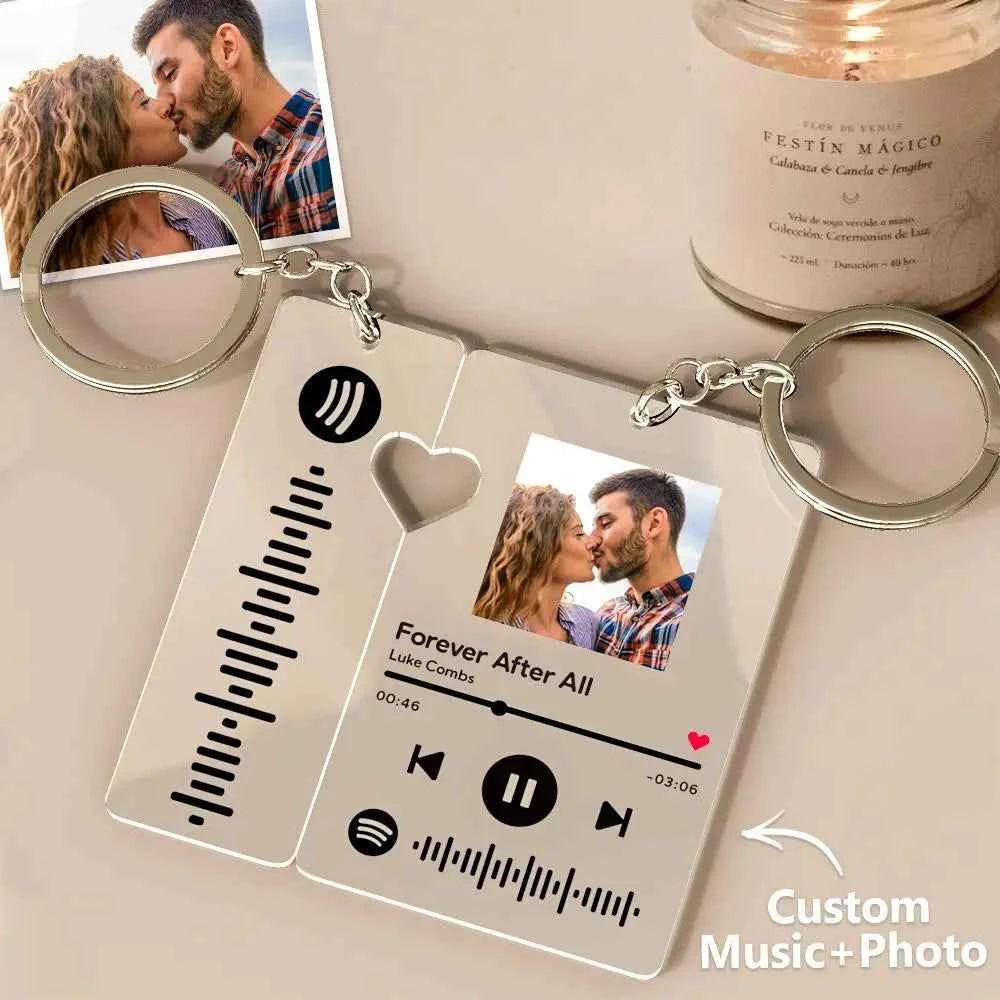 Custom Spotify Keychain Personalized with Picture and Scannable Music Code for Couples and Boyfriend Gift