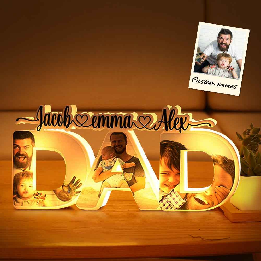 Personalized Father's Day Night Lamp with Custom Family Photo and Name for Dad