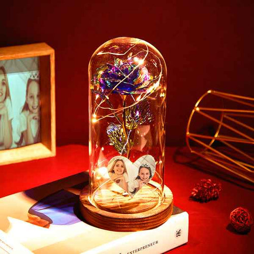 Custom Heart-Shaped Rose Night Light - Colorful Simulation Eternal Rose Flower in Glass Dome