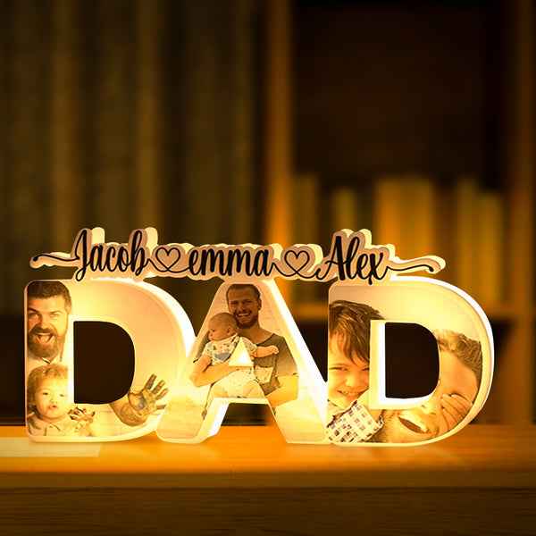 Personalized Father's Day Night Lamp with Custom Family Photo and Name for Dad