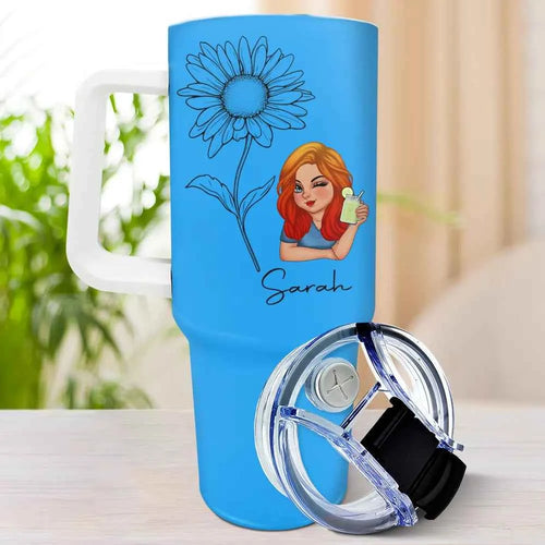 Birth Month Flowers Sketch Personalized 40oz Tumbler with Straw - Custom Personalized Birth Month Flower Tumbler