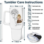 Birth Month Flowers Sketch Personalized 40oz Tumbler with Straw - Custom Personalized Birth Month Flower Tumbler
