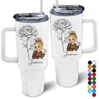Birth Month Flowers Sketch Personalized 40oz Tumbler with Straw - Custom Personalized Birth Month Flower Tumbler