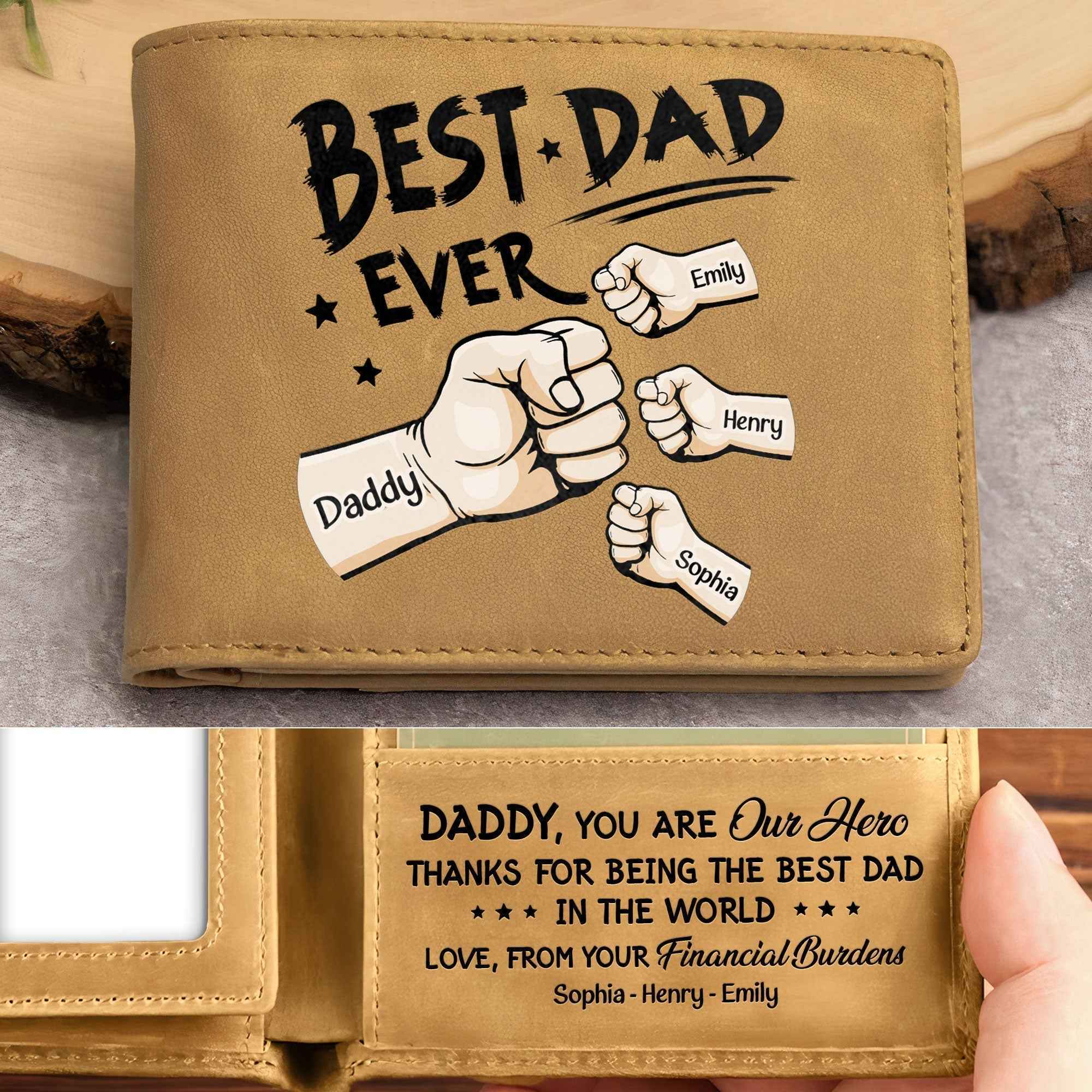 Best Dad Ever Personalized Leather Wallet - Custom Personalized Leather Wallet for Dad