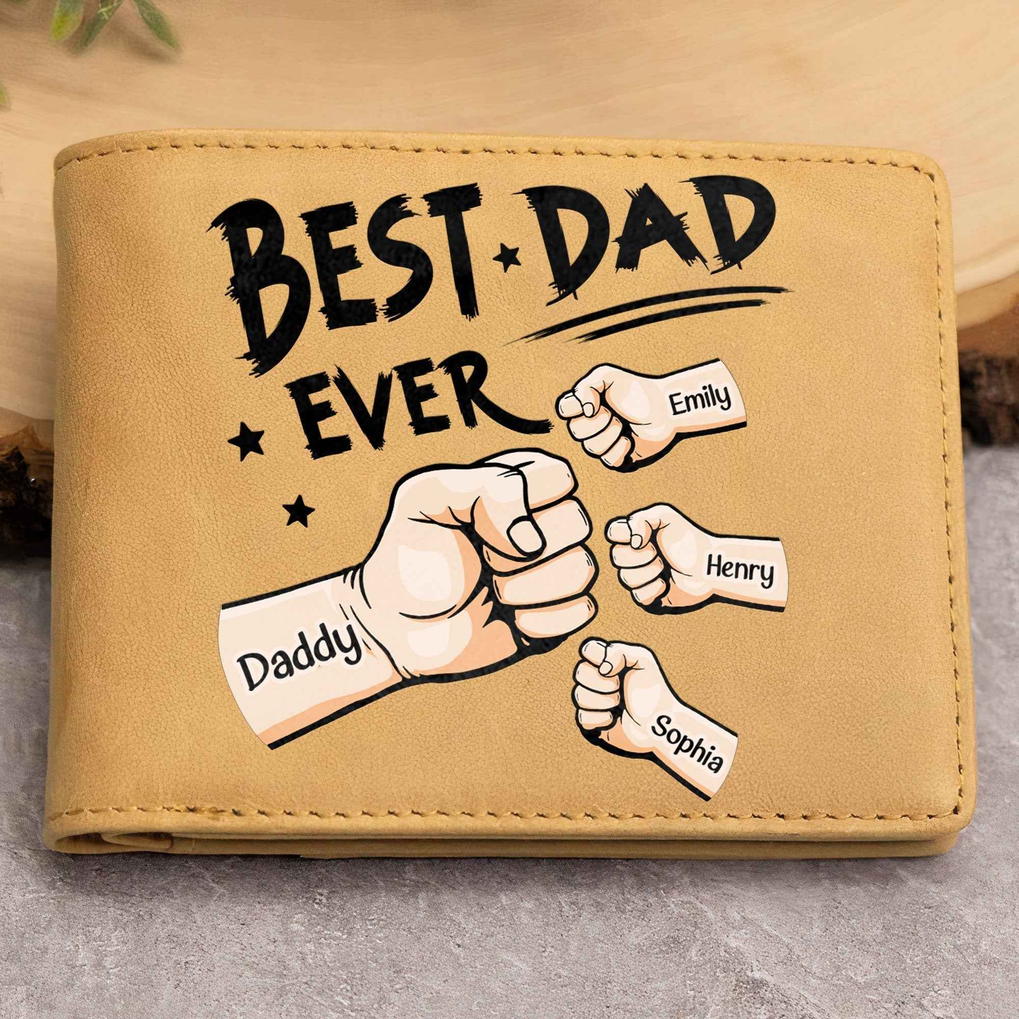 Best Dad Ever Personalized Leather Wallet - Custom Personalized Leather Wallet for Dad