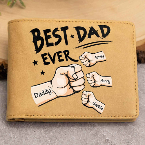 Best Dad Ever Personalized Leather Wallet - Custom Personalized Leather Wallet for Dad