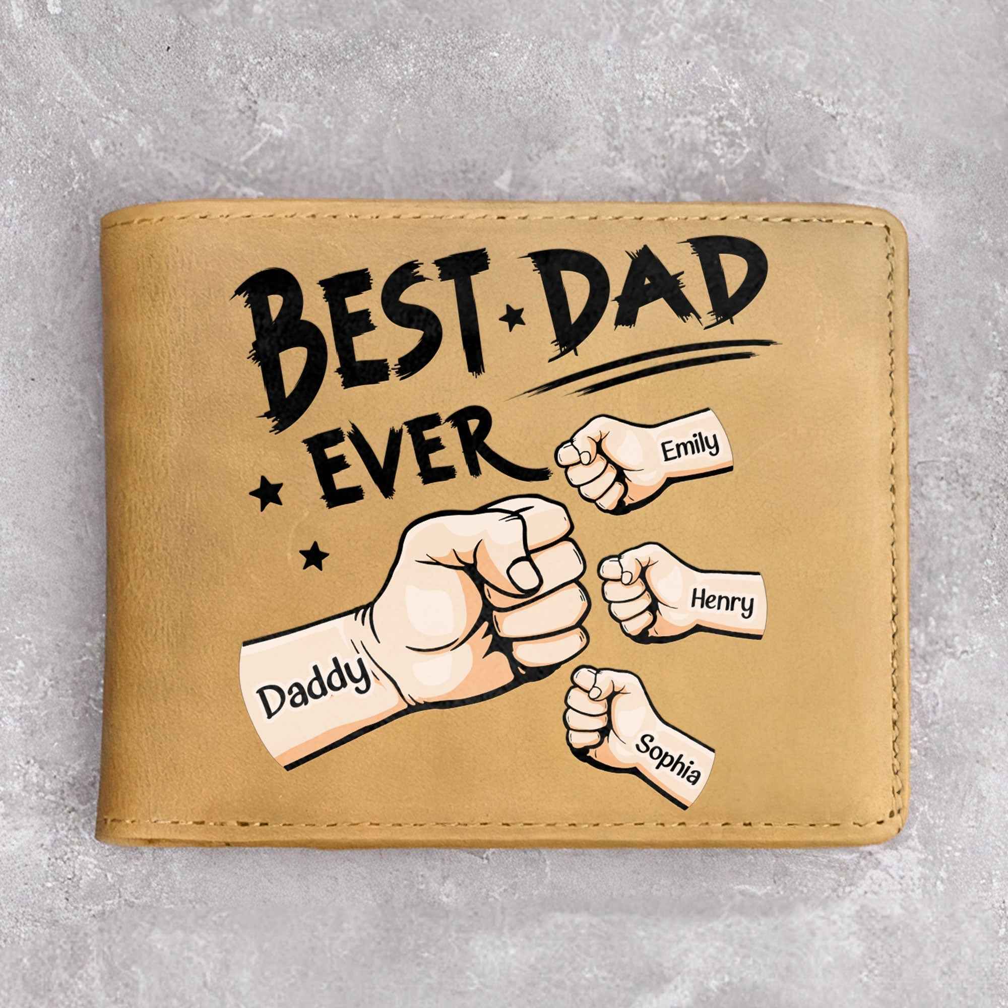 Best Dad Ever Personalized Leather Wallet - Custom Personalized Leather Wallet for Dad