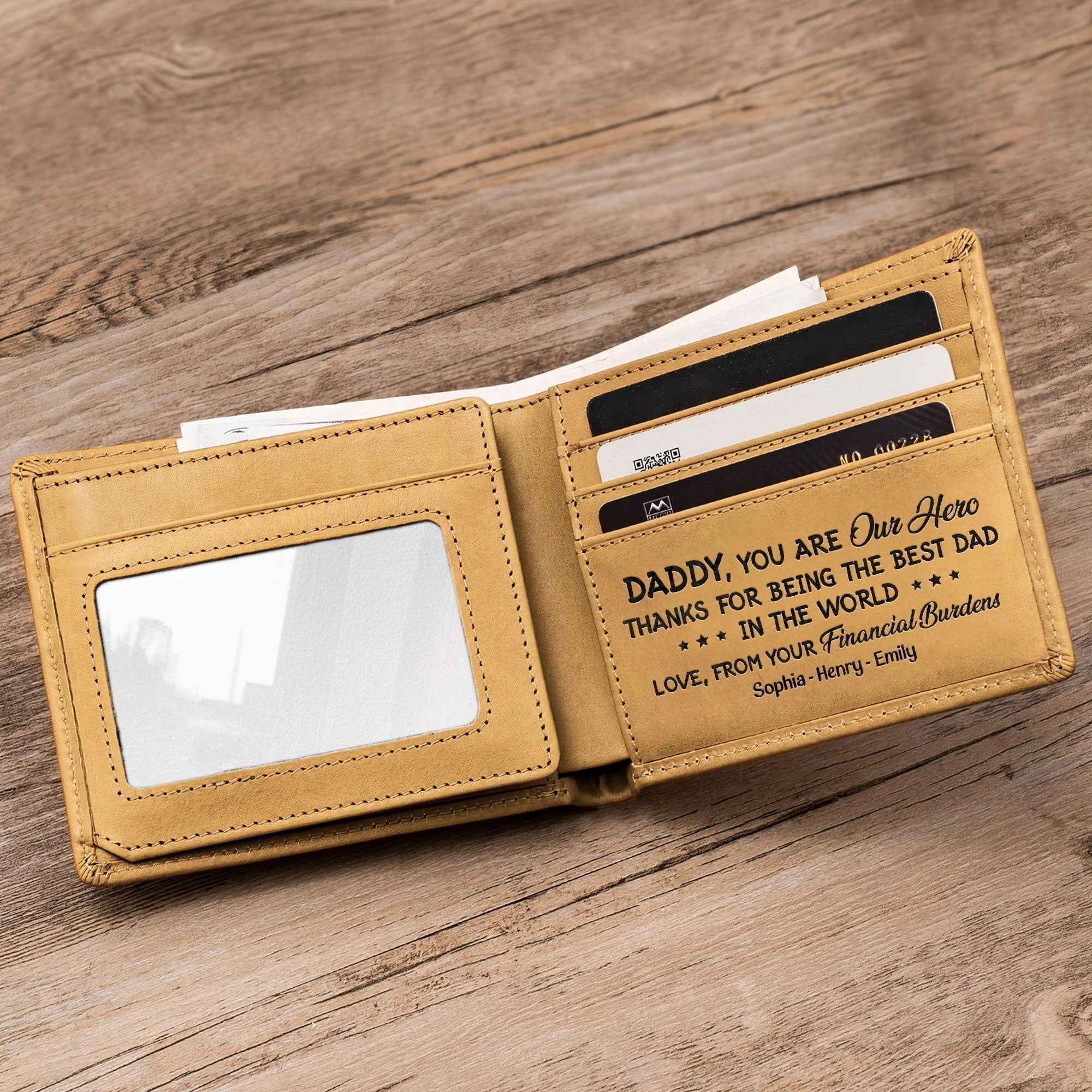 Best Dad Ever Personalized Leather Wallet - Custom Personalized Leather Wallet for Dad