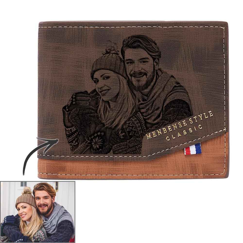 Custom Leather Wallet - Dark Brown PU Personalized Photo Wallet for Birthday & Valentine’s Day Gift