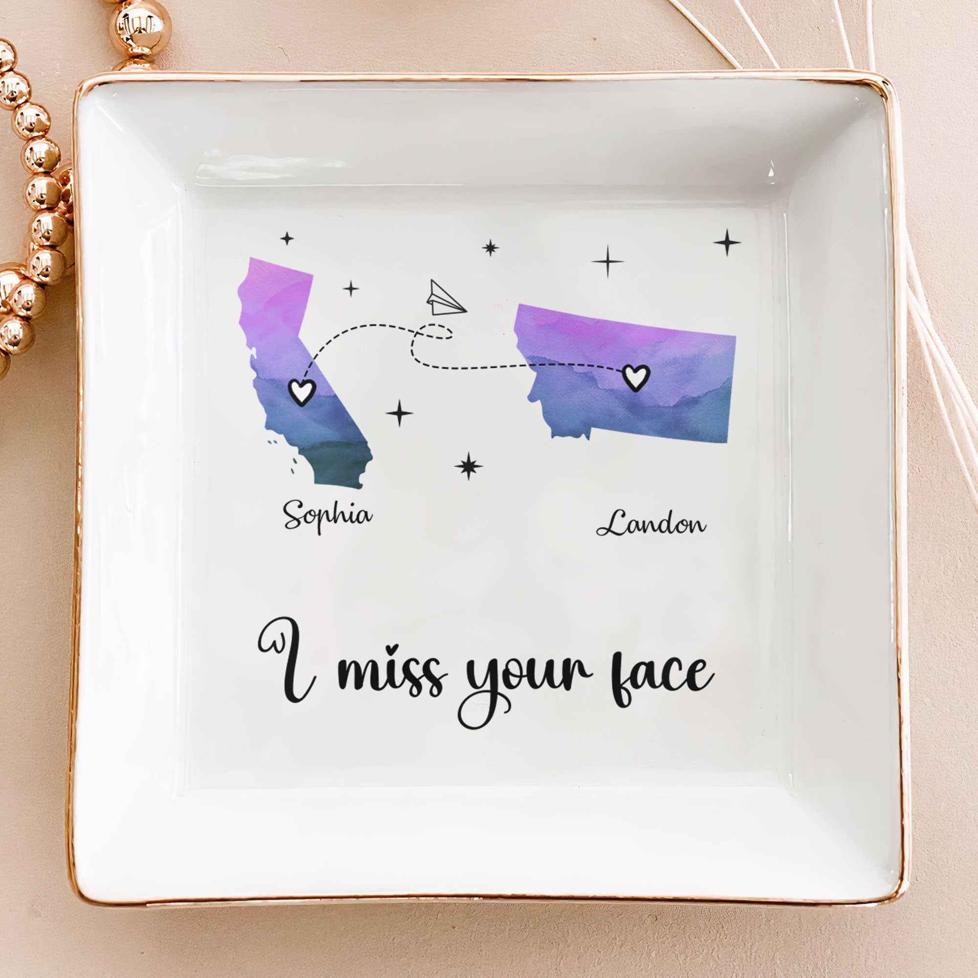 I Miss Your Face Custom Multiple States Personalized Jewelry Dish - Custom Jewelry Dish