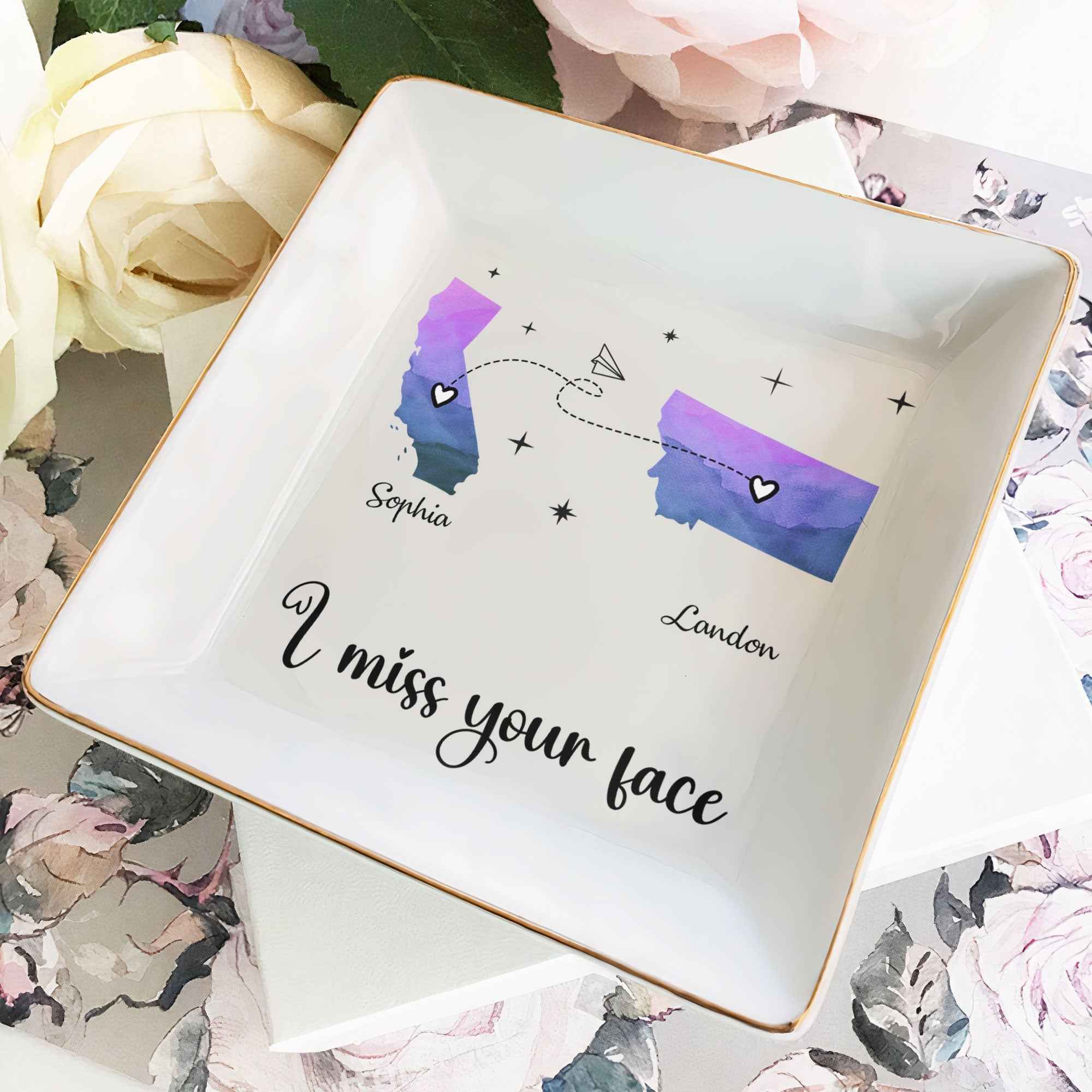 I Miss Your Face Custom Multiple States Personalized Jewelry Dish - Custom Jewelry Dish