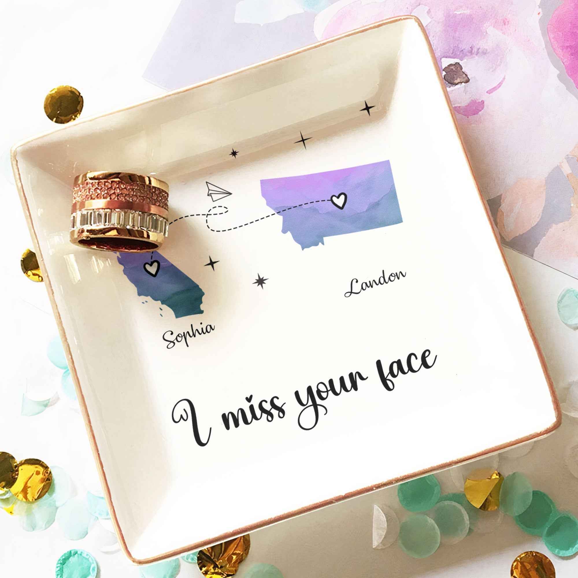 I Miss Your Face Custom Multiple States Personalized Jewelry Dish - Custom Jewelry Dish