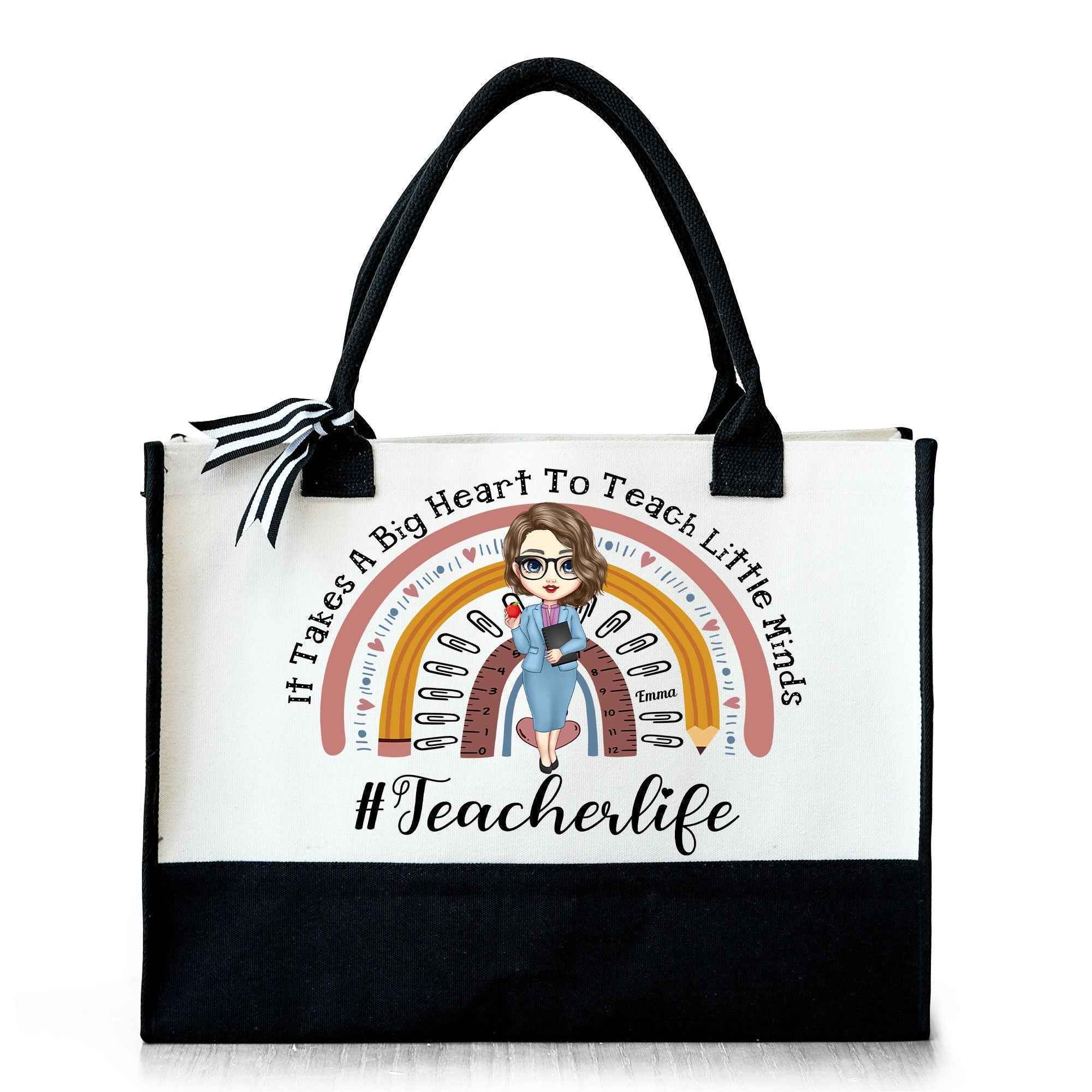 It Takes A Big Heart To Shape Little Minds Personalized Teacher Tote Bag