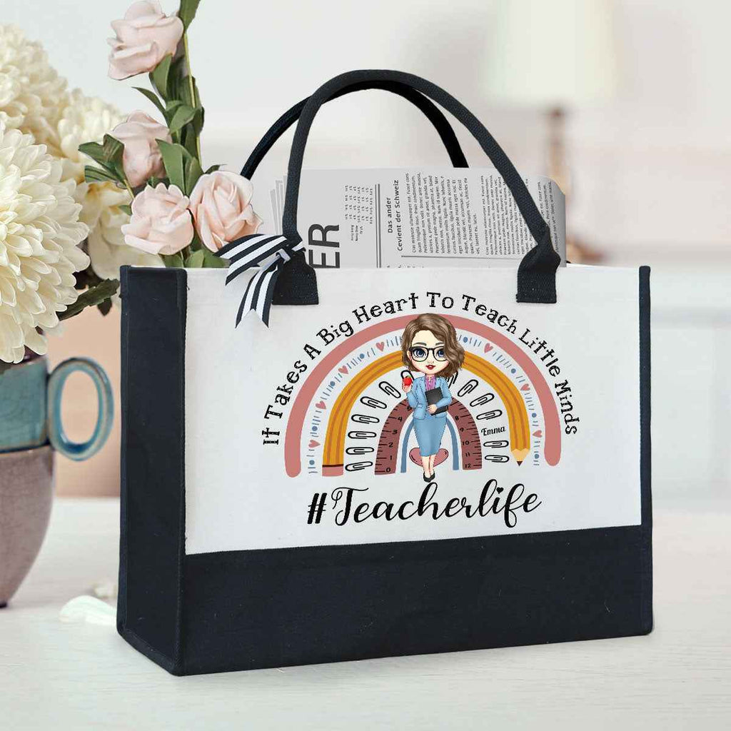 It Takes A Big Heart To Shape Little Minds Personalized Teacher Tote Bag