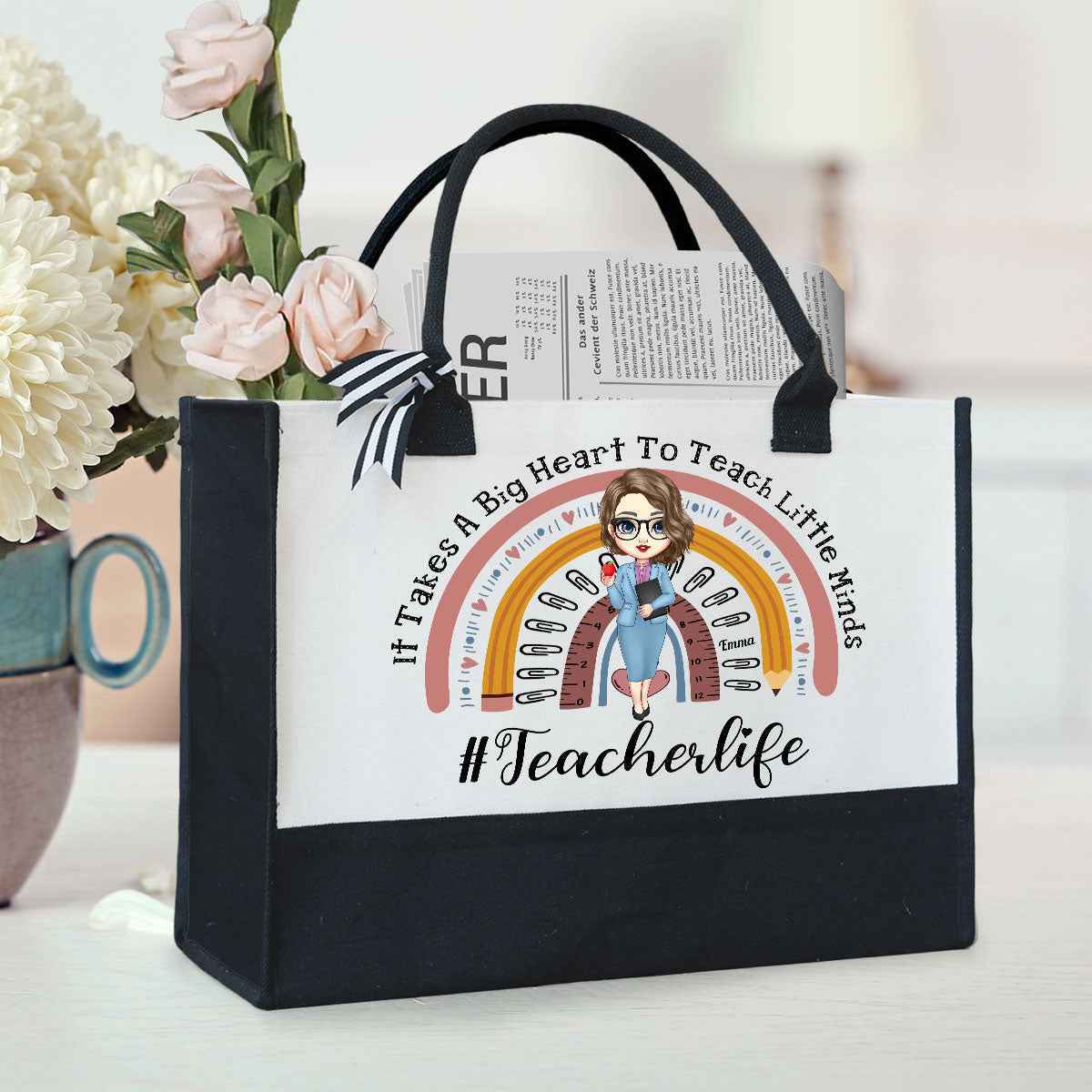It Takes A Big Heart To Shape Little Minds Personalized Teacher Tote Bag