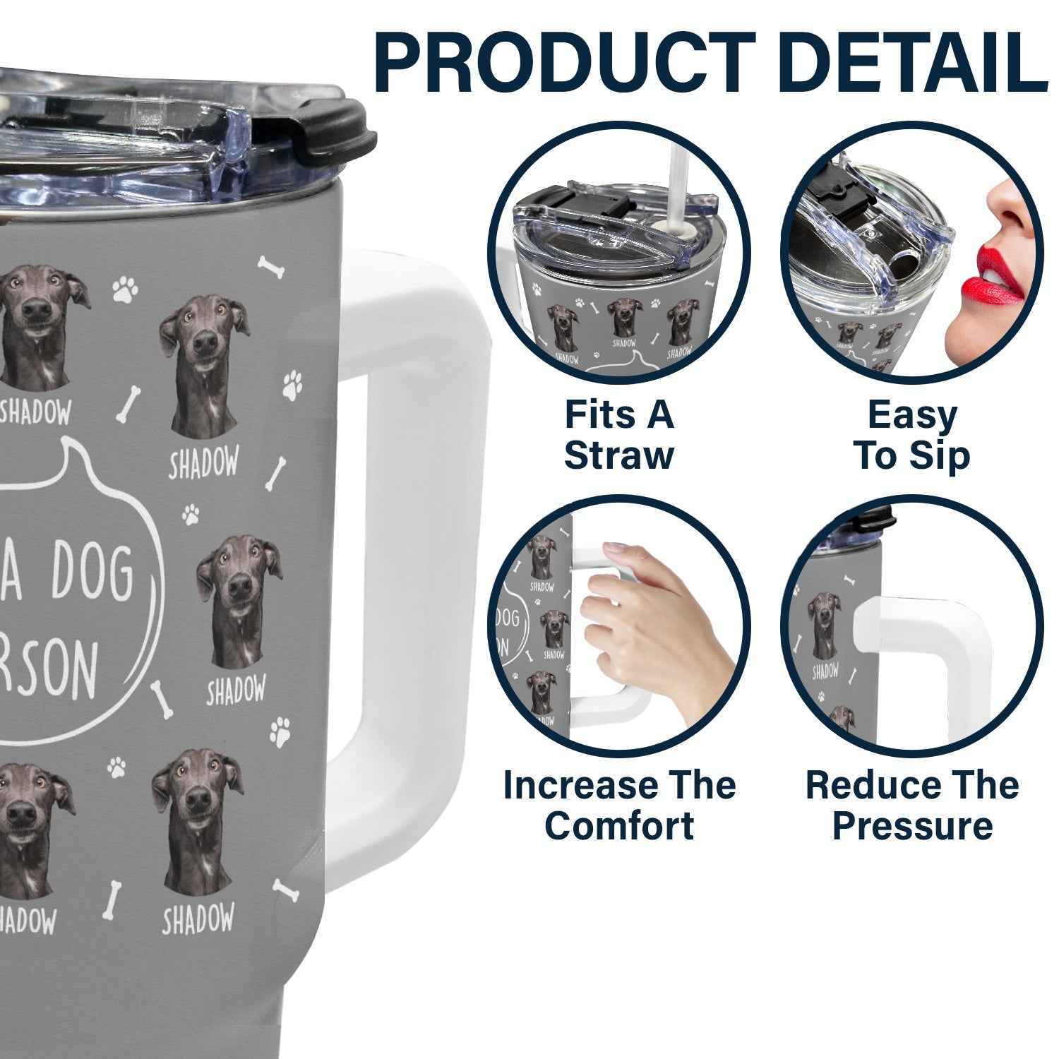 Custom Dog Lover Tumbler - Personalized 40oz Photo Gift for Dog Moms, Dads, and Dog Lovers with Straw