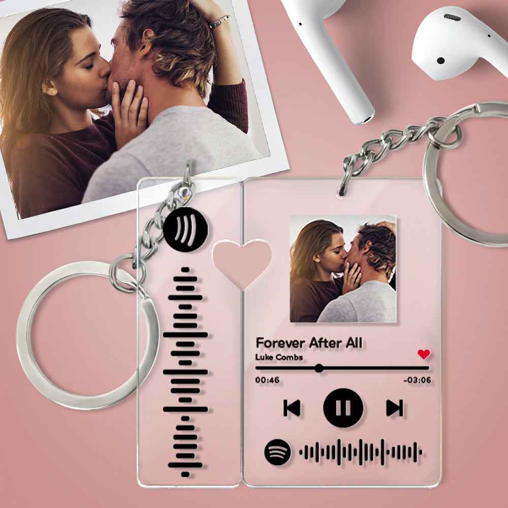 Custom Spotify Keychain Personalized with Picture and Scannable Music Code for Couples and Boyfriend Gift