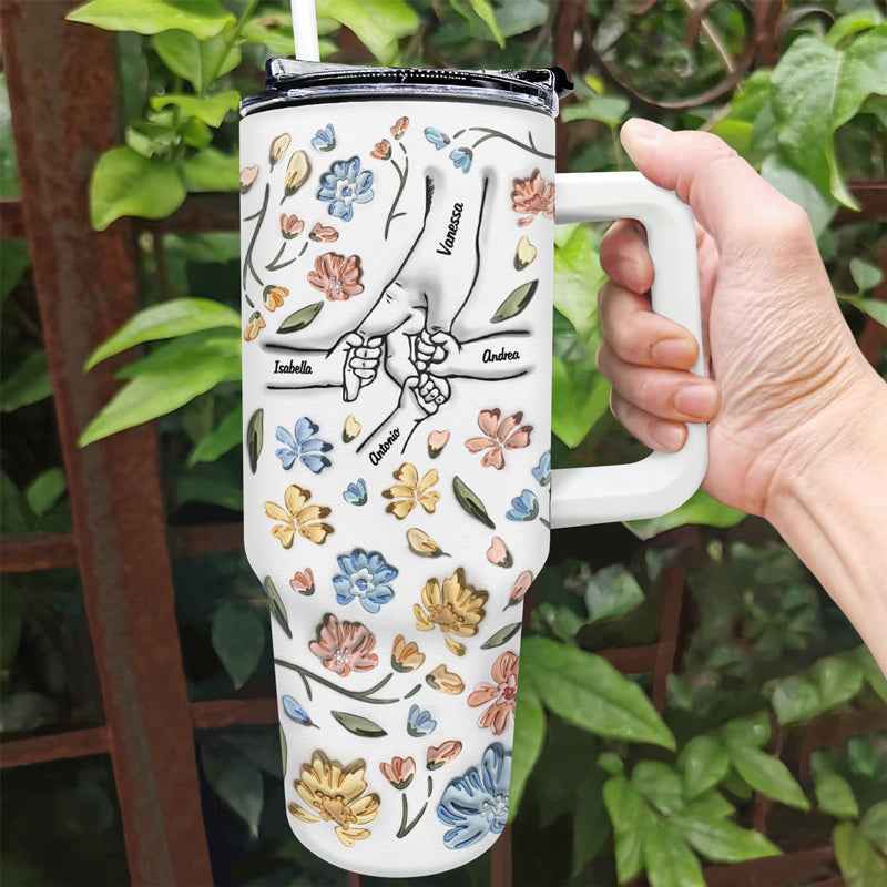 Hand In Hand, I Will Always Protect You Personalized Tumbler Gift for Mom - 3D Inflated Effect Printed Cup, 40oz Tumbler With Straw