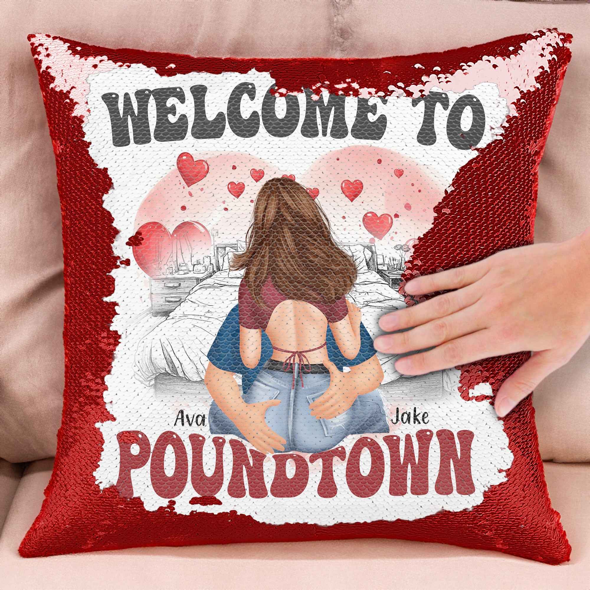Welcome To Poundtown Pillow - Custom Sequin Gift for Boyfriends, Girlfriends, and Couples
