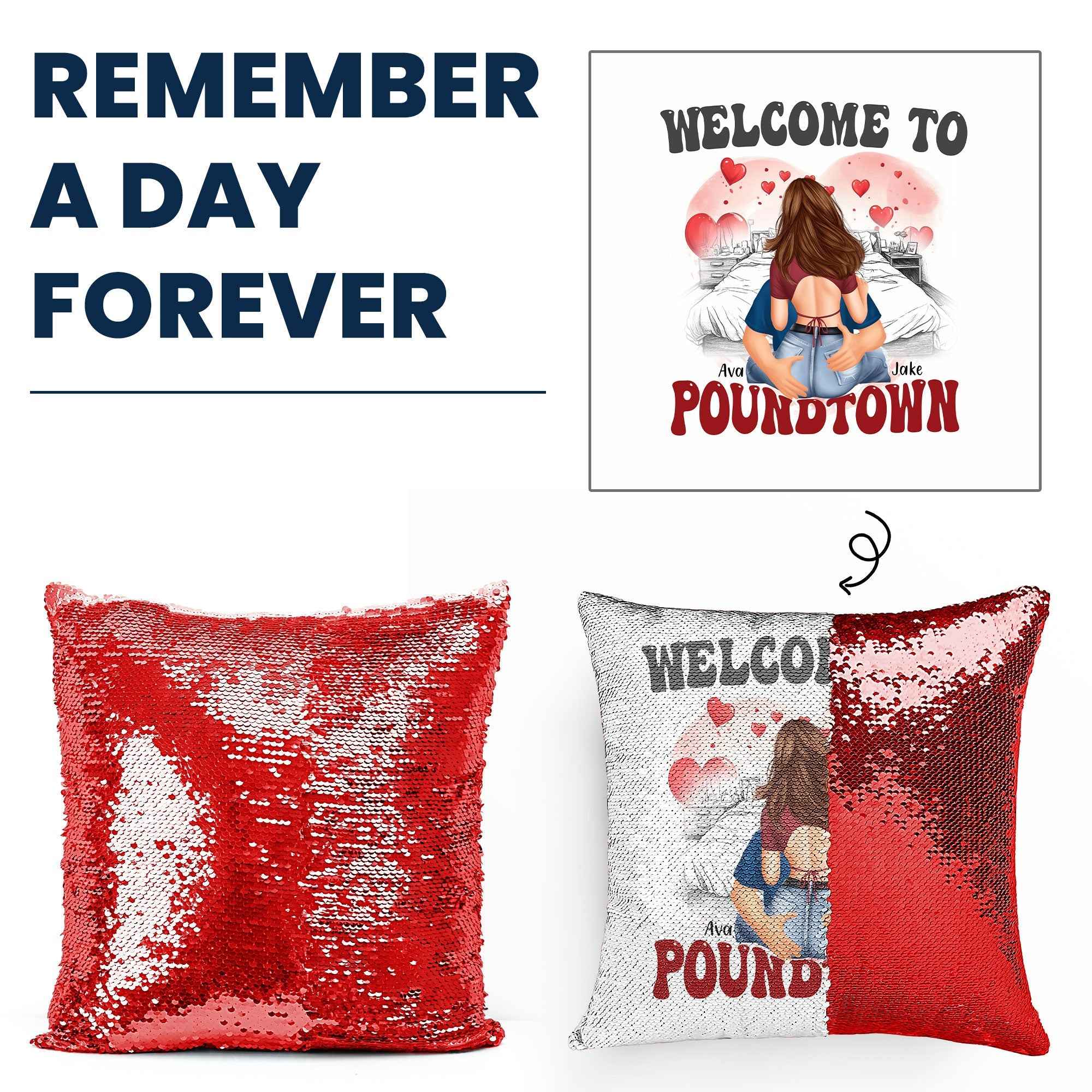 Welcome To Poundtown Pillow - Custom Sequin Gift for Boyfriends, Girlfriends, and Couples