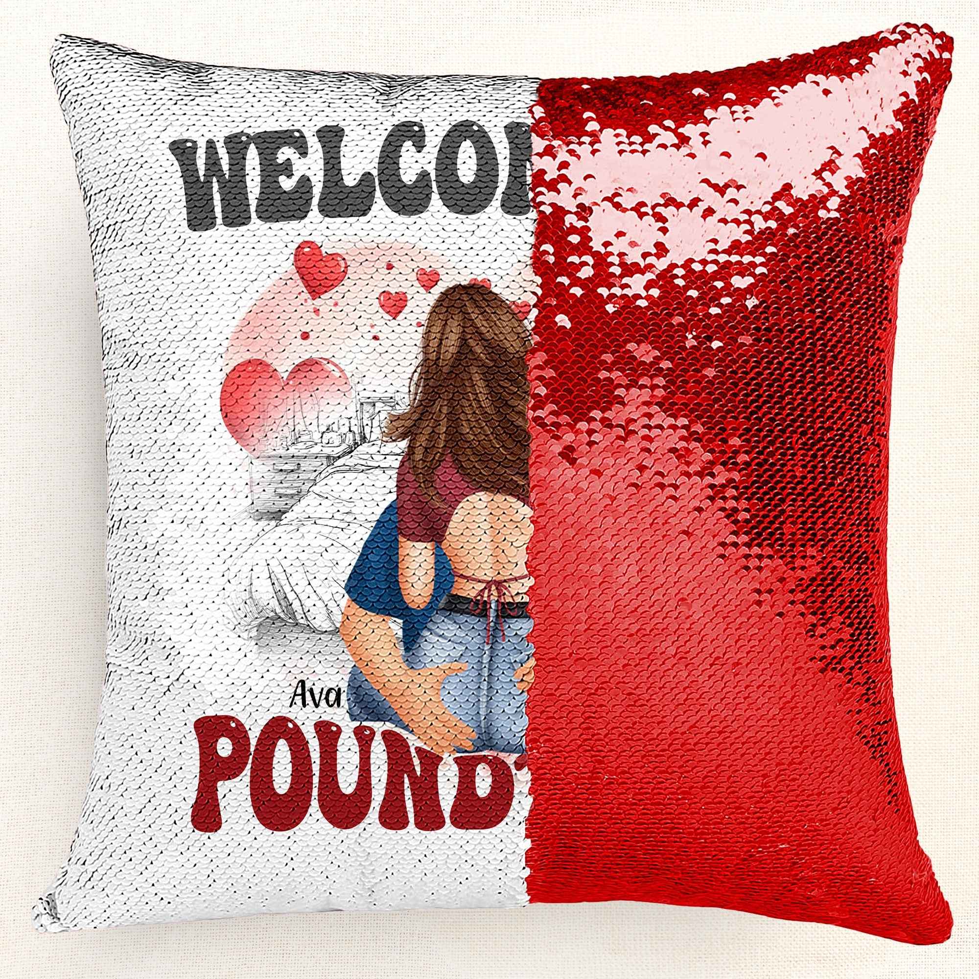 Welcome To Poundtown Pillow - Custom Sequin Gift for Boyfriends, Girlfriends, and Couples