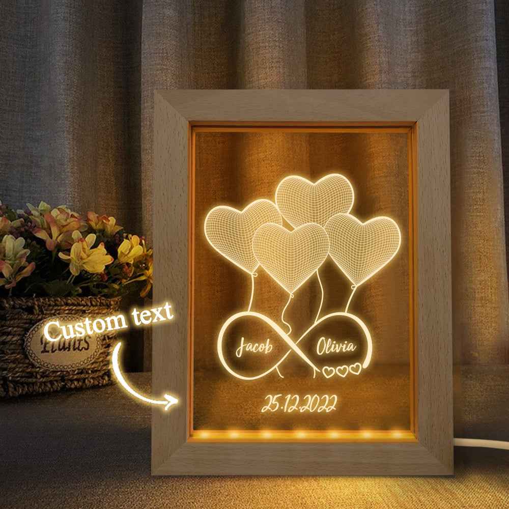 Custom Infinity Night Light Personalized Name 3D Heart Lamp with Wooden Frame