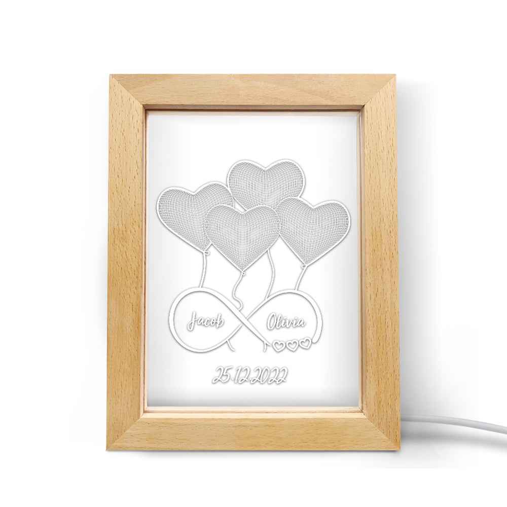Custom Infinity Night Light Personalized Name 3D Heart Lamp with Wooden Frame