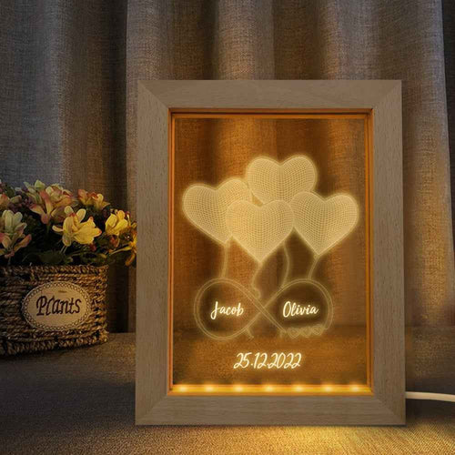 Custom Infinity Night Light Personalized Name 3D Heart Lamp with Wooden Frame