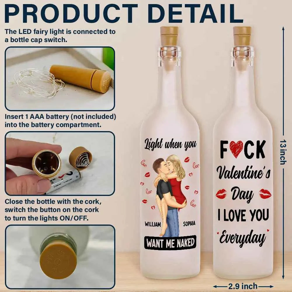Kissing Couple Personalized Bottle Light - I Love You Everyday Always Be By Your Side