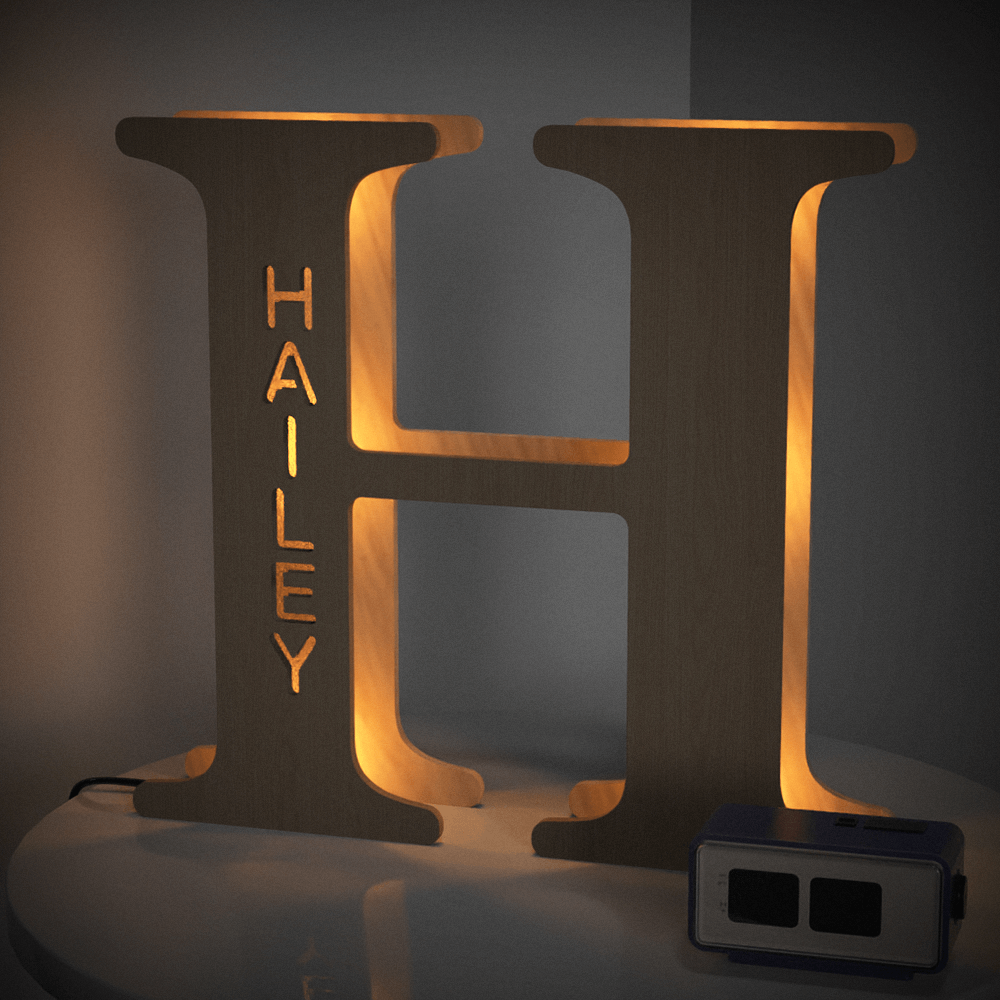 Personalized Wooden Letter Night Light 28CM for Unique Home Decor