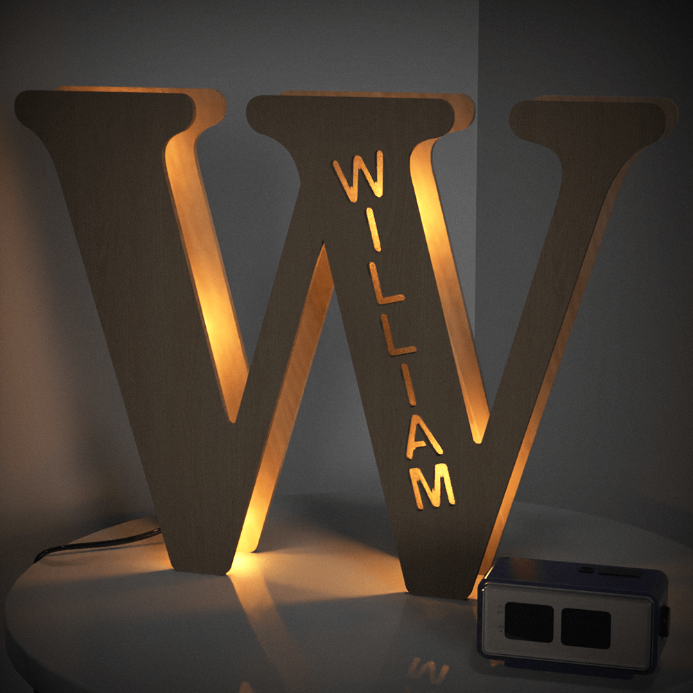 Personalized Wooden Letter Night Light 28CM for Unique Home Decor
