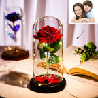 Custom Photo LED Night Light with Romantic Red Rose in Glass Dome