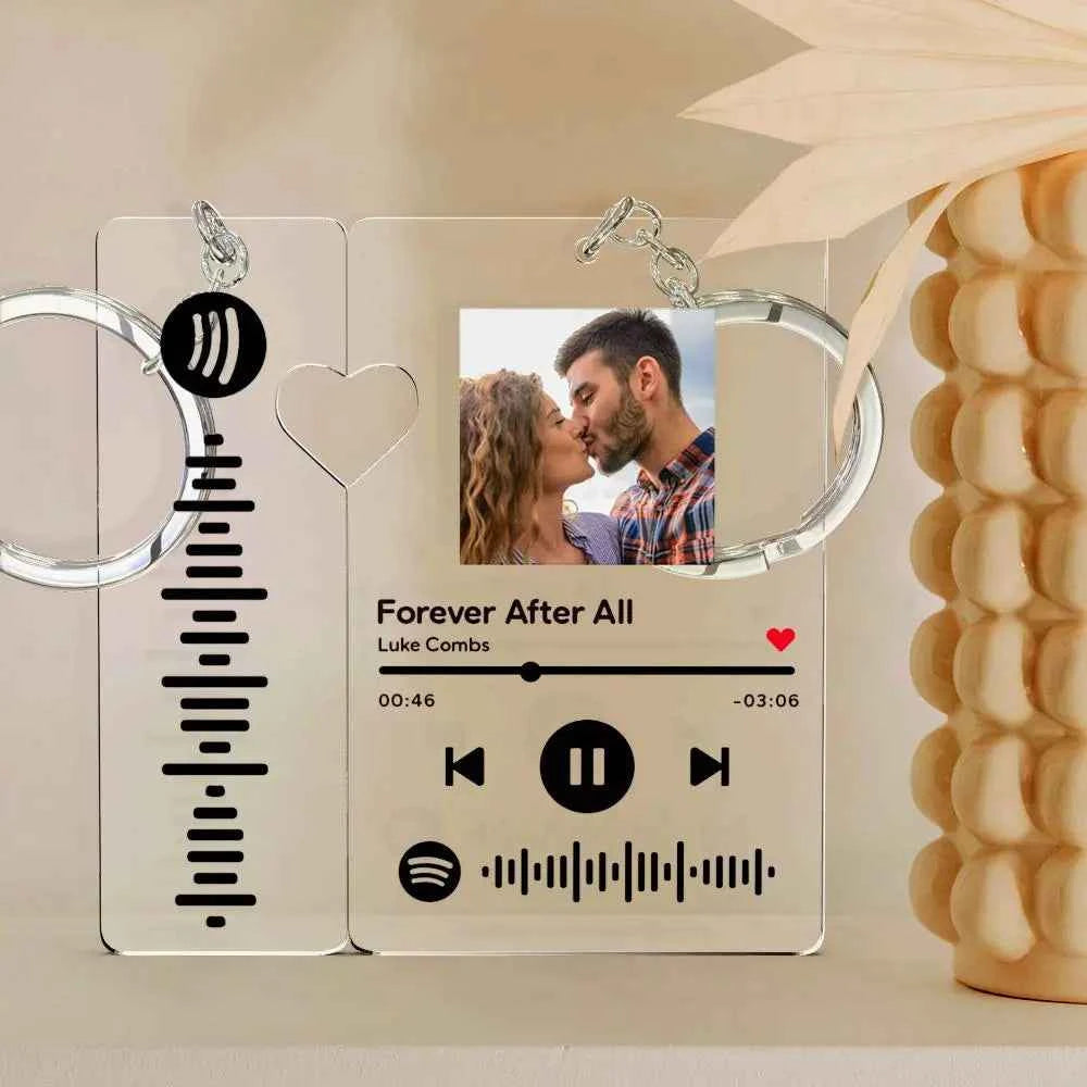 Custom Spotify Keychain Personalized with Picture and Scannable Music Code for Couples and Boyfriend Gift