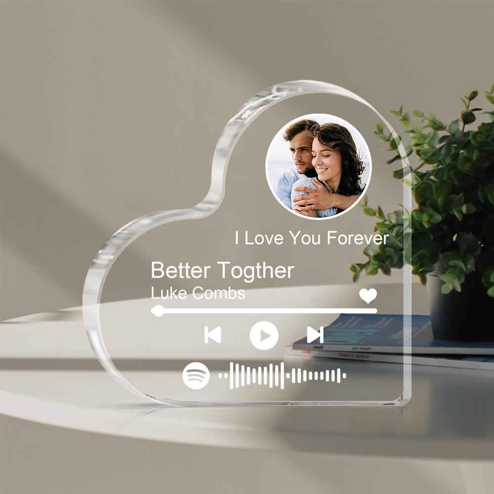 Personalized Acrylic Spotify Code Frame - Clear Thick Heart-Shaped Music Photo Block Gift