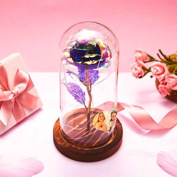 Custom Heart-Shaped Rose Night Light - Colorful Simulation Eternal Rose Flower in Glass Dome