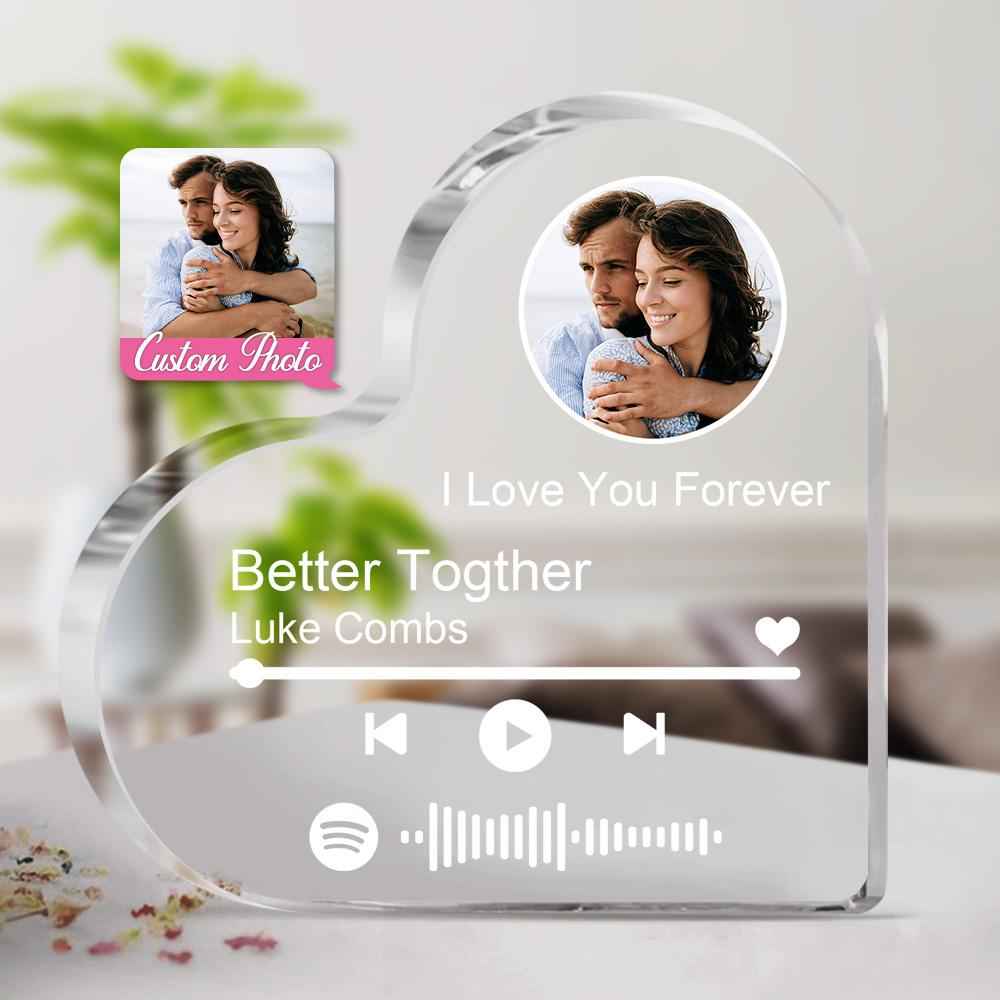 Personalized Acrylic Spotify Code Frame - Clear Thick Heart-Shaped Music Photo Block Gift