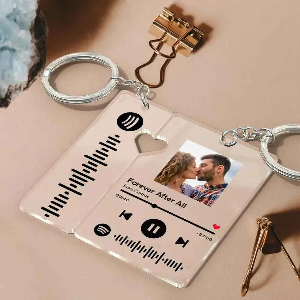 Custom Spotify Keychain Personalized with Picture and Scannable Music Code for Couples and Boyfriend Gift